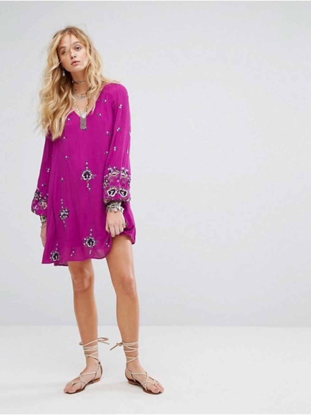 Free People Embroidered Mini Dress- Lilac Combo
